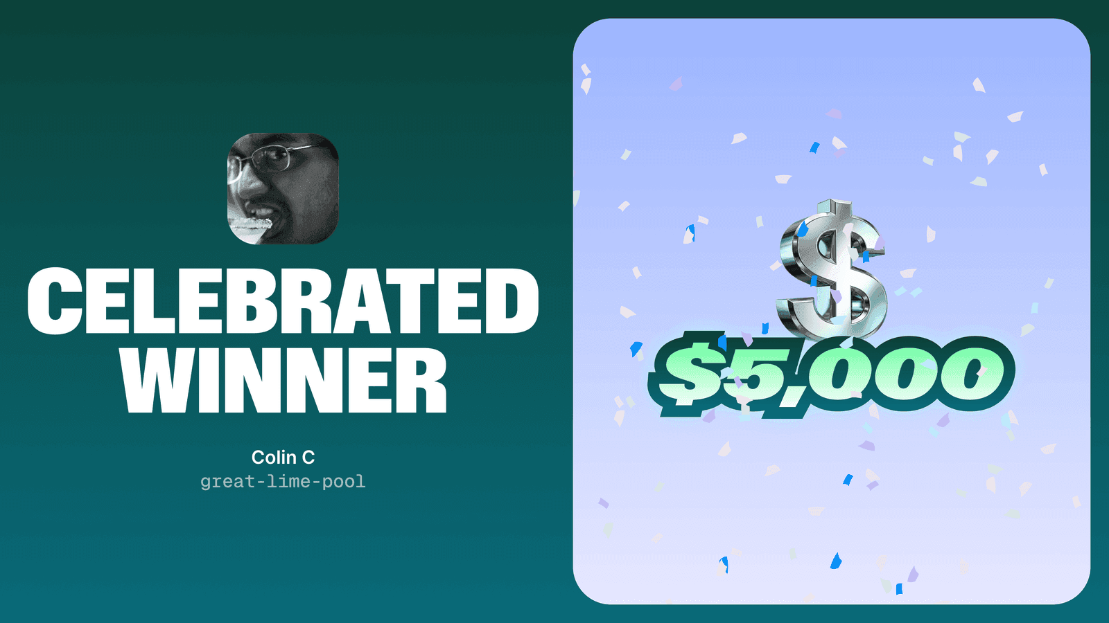 Celebrated winner: Colin C, who plays as great-lime-pool, won $5,000