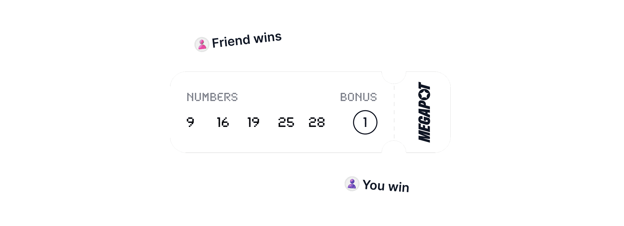 A winning Megapot ticket with player and referral payouts