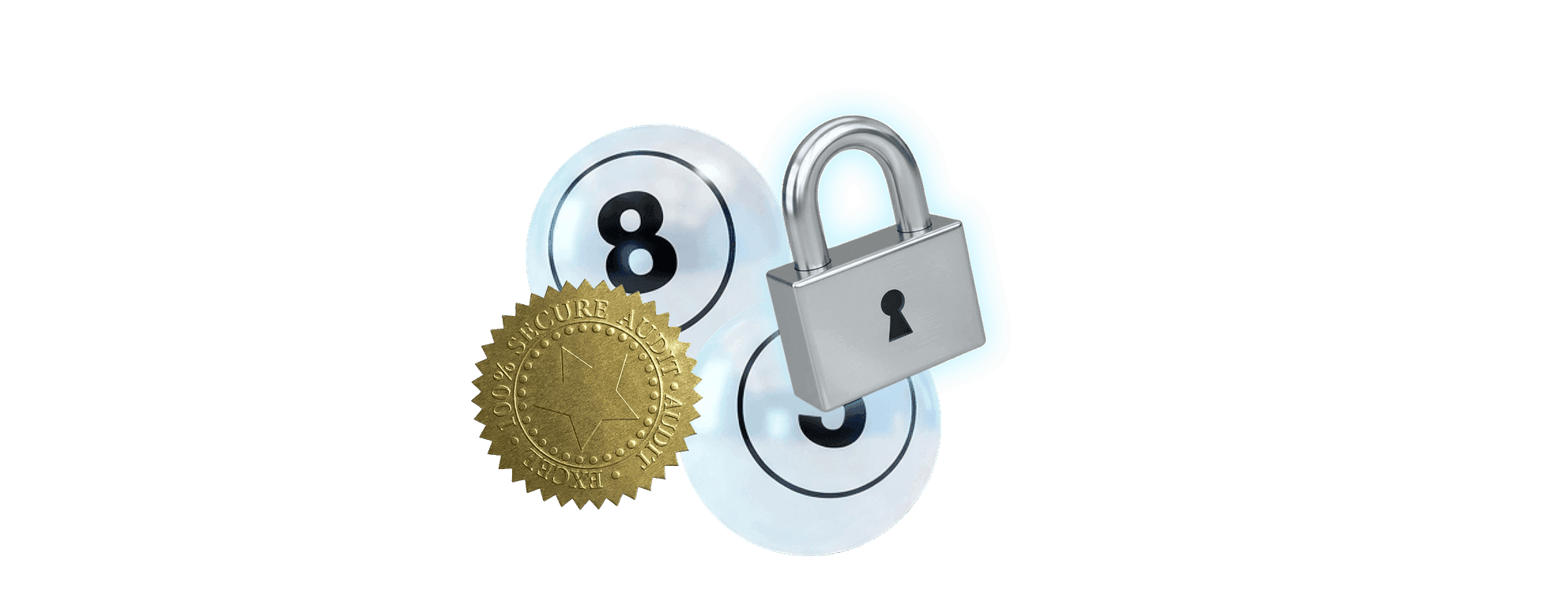 Lottery balls, a security seal, and a padlock