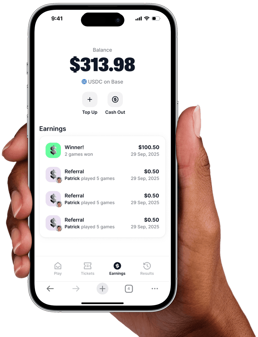 hand holding a phone w/ megapot on it